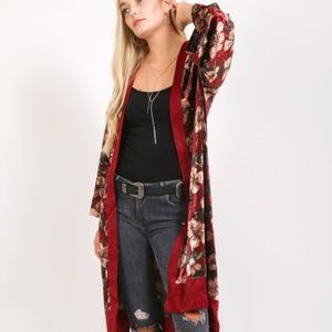 BURGUNDY VELVET DUSTER/KIMONO/CARDIGAN